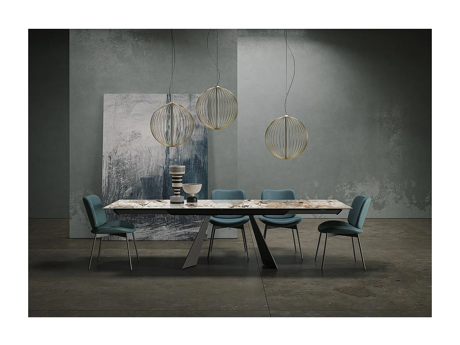 Table extensible prisma - gris charbon, rectangulaire avec bord régulier, porcelaine en toundra