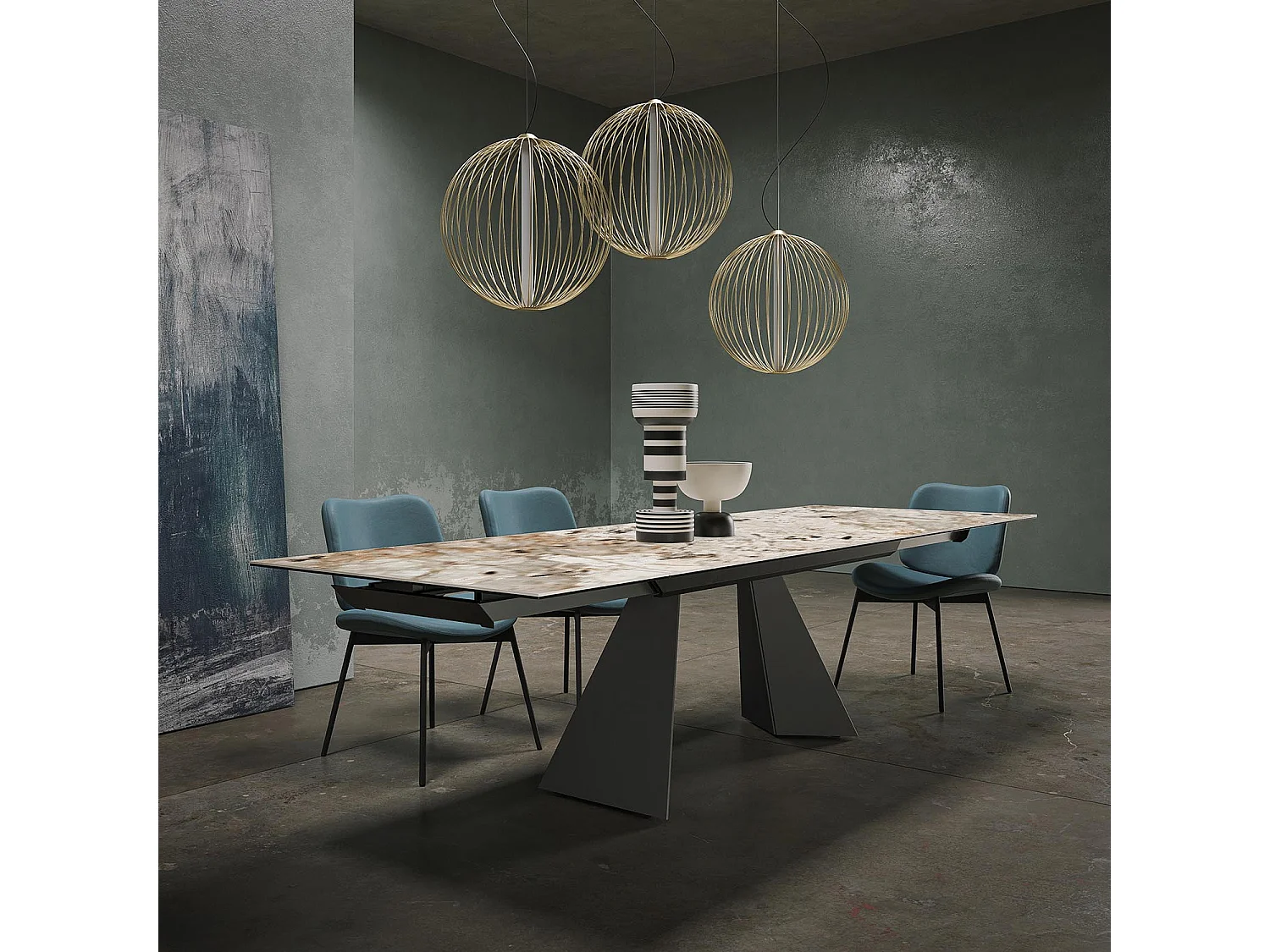 Table extensible prisma - gris charbon, rectangulaire avec bord régulier, porcelaine en toundra