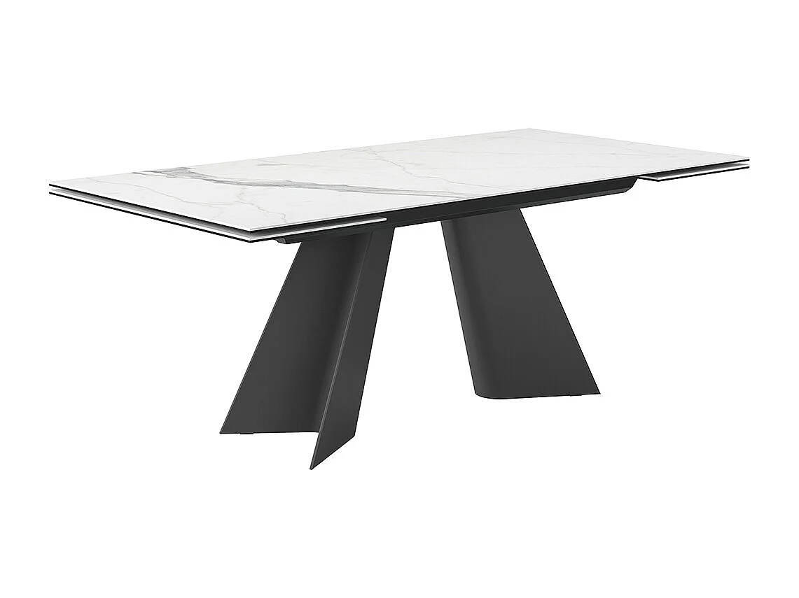Table double extensible - gris charbon, rectangulaire avec bord régulier, plateau en grès porcel. statuaires très élevées
