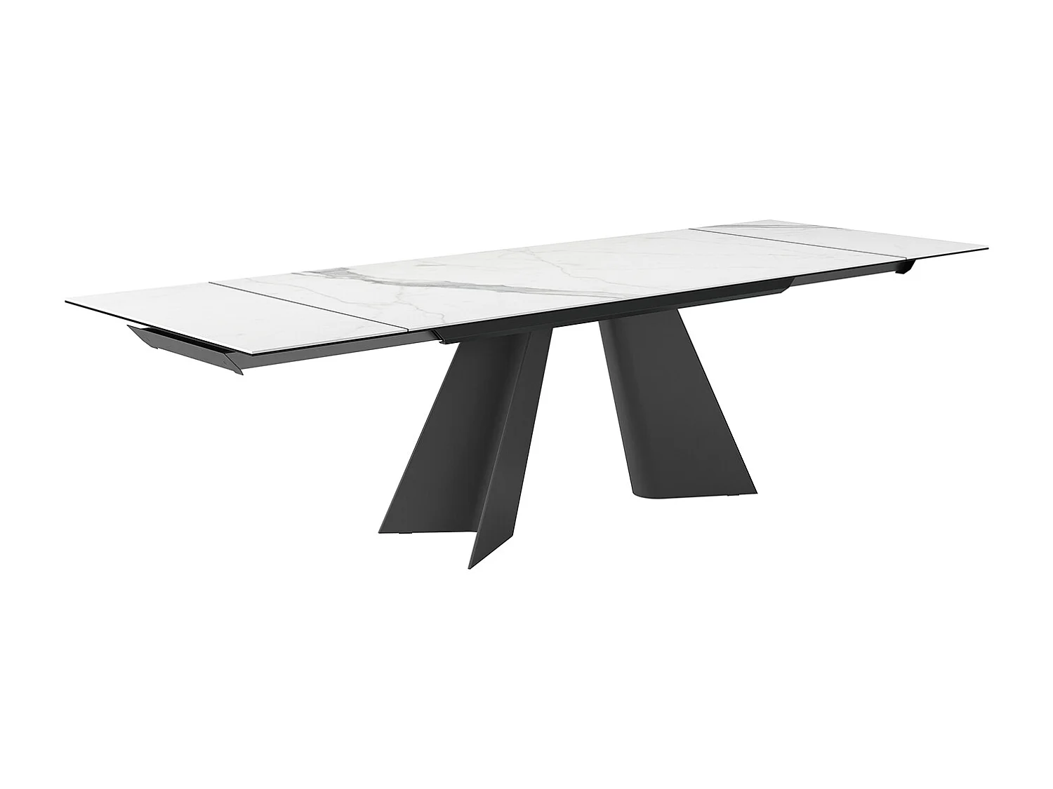 Table double extensible - gris charbon, rectangulaire avec bord régulier, plateau en grès porcel. statuaires très élevées