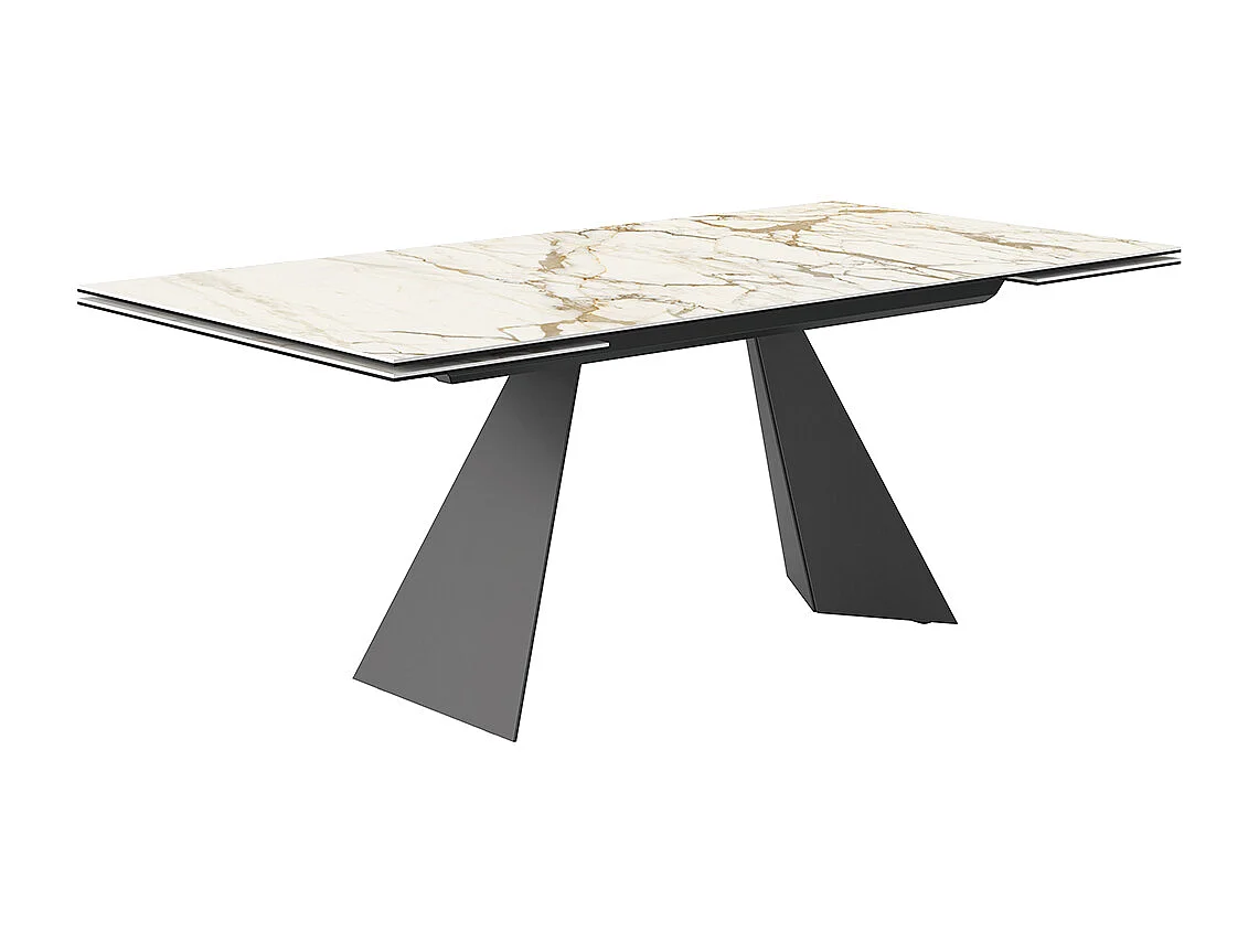 Table extensible prisma - gris charbon, rectangulaire avec bord régulier, plateau en porcelaine macchiavecchia mate