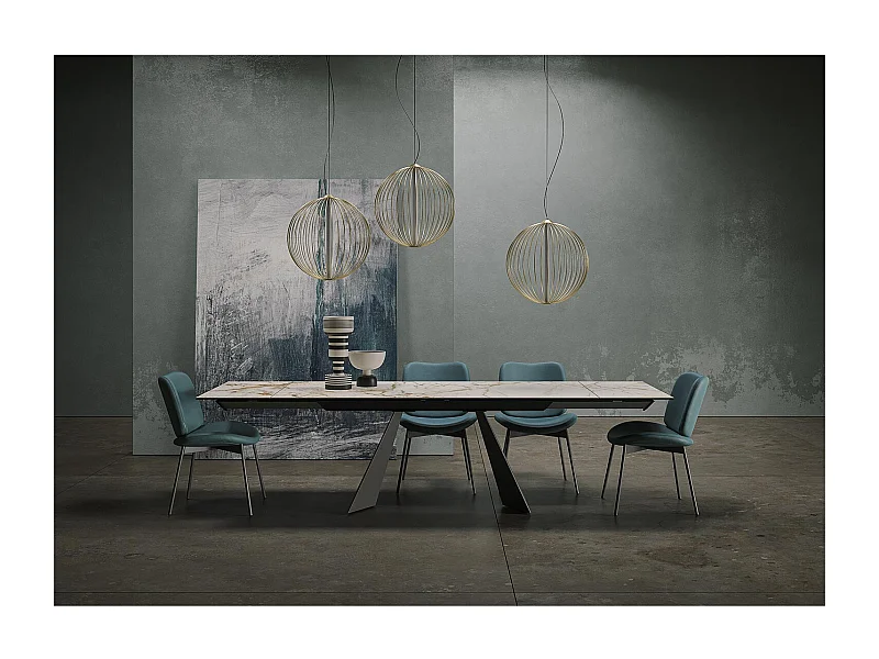 Table extensible prisma - gris charbon, rectangulaire avec bord régulier, plateau en porcelaine macchiavecchia mate