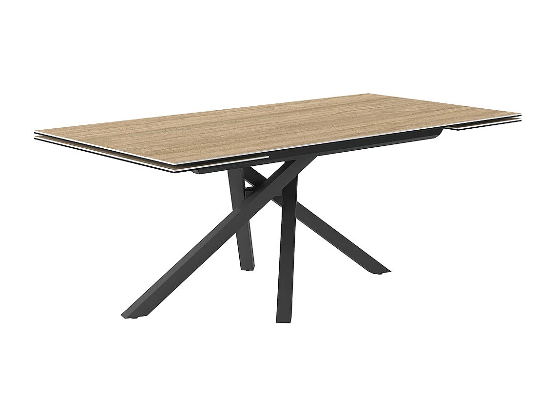 Travertin à table extensible - gris charbon, bord régulier rectangulaire, grès travertin en noyer