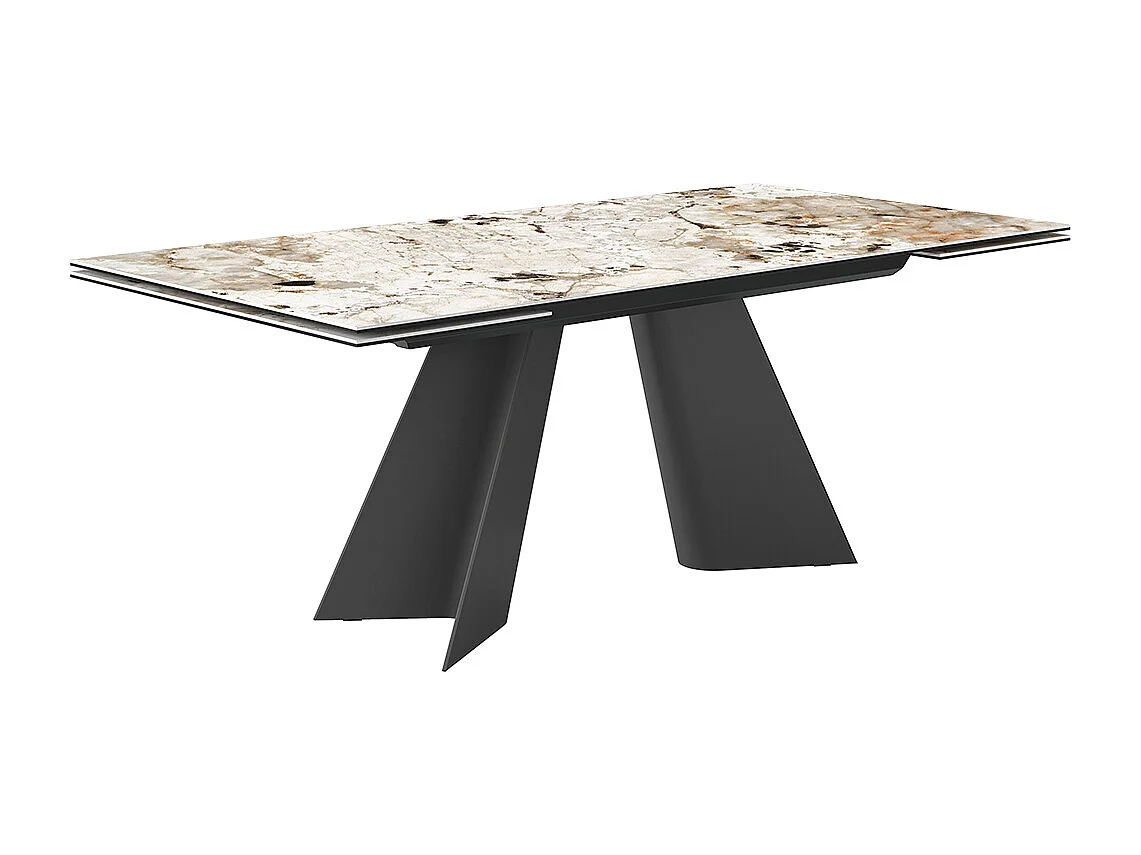 Table double extensible - gris charbon, rectangulaire avec bord régulier, porcelaine en porcelaine toundra
