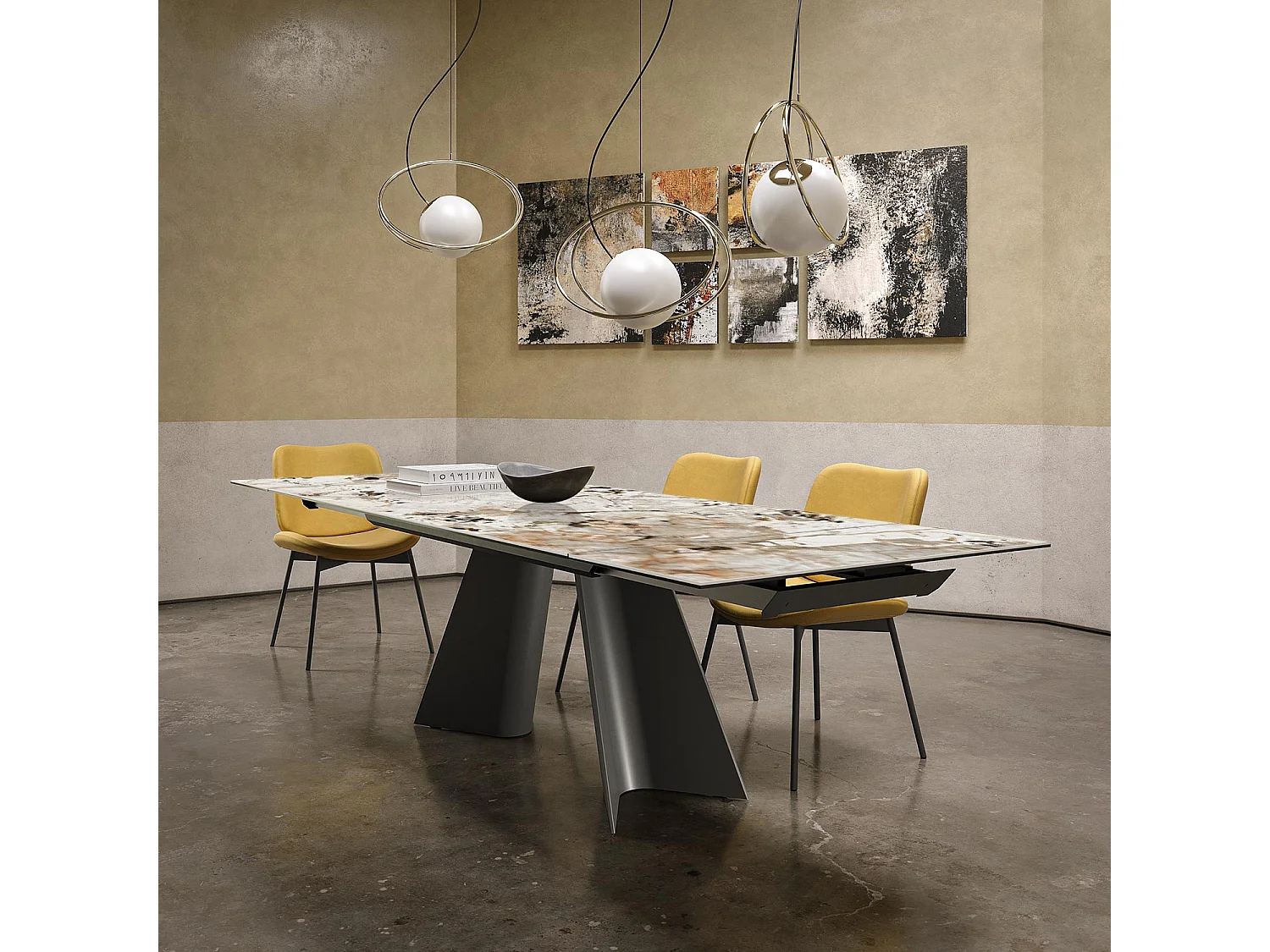 Table double extensible - gris charbon, rectangulaire avec bord régulier, porcelaine en porcelaine toundra