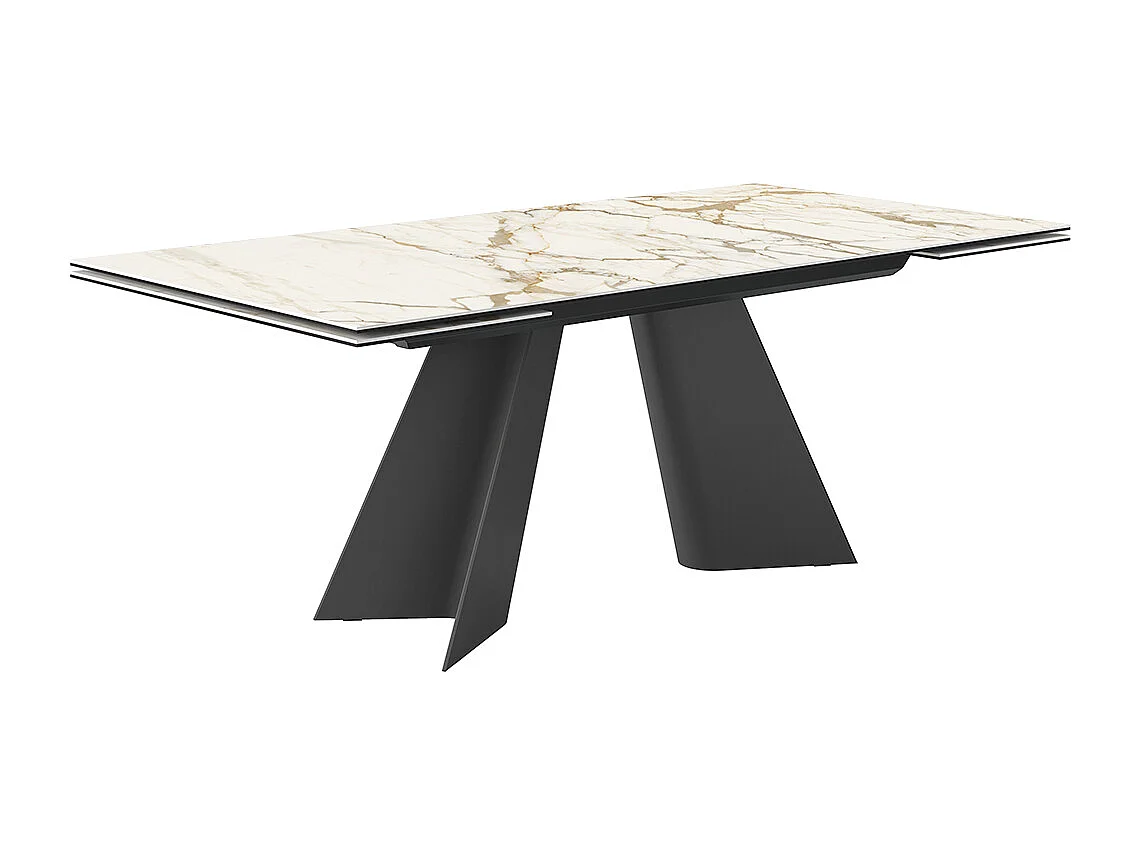 Table double extensible - gris charbon, rectangulaire avec bord régulier, plateau en porcelaine macchiavecchia mate