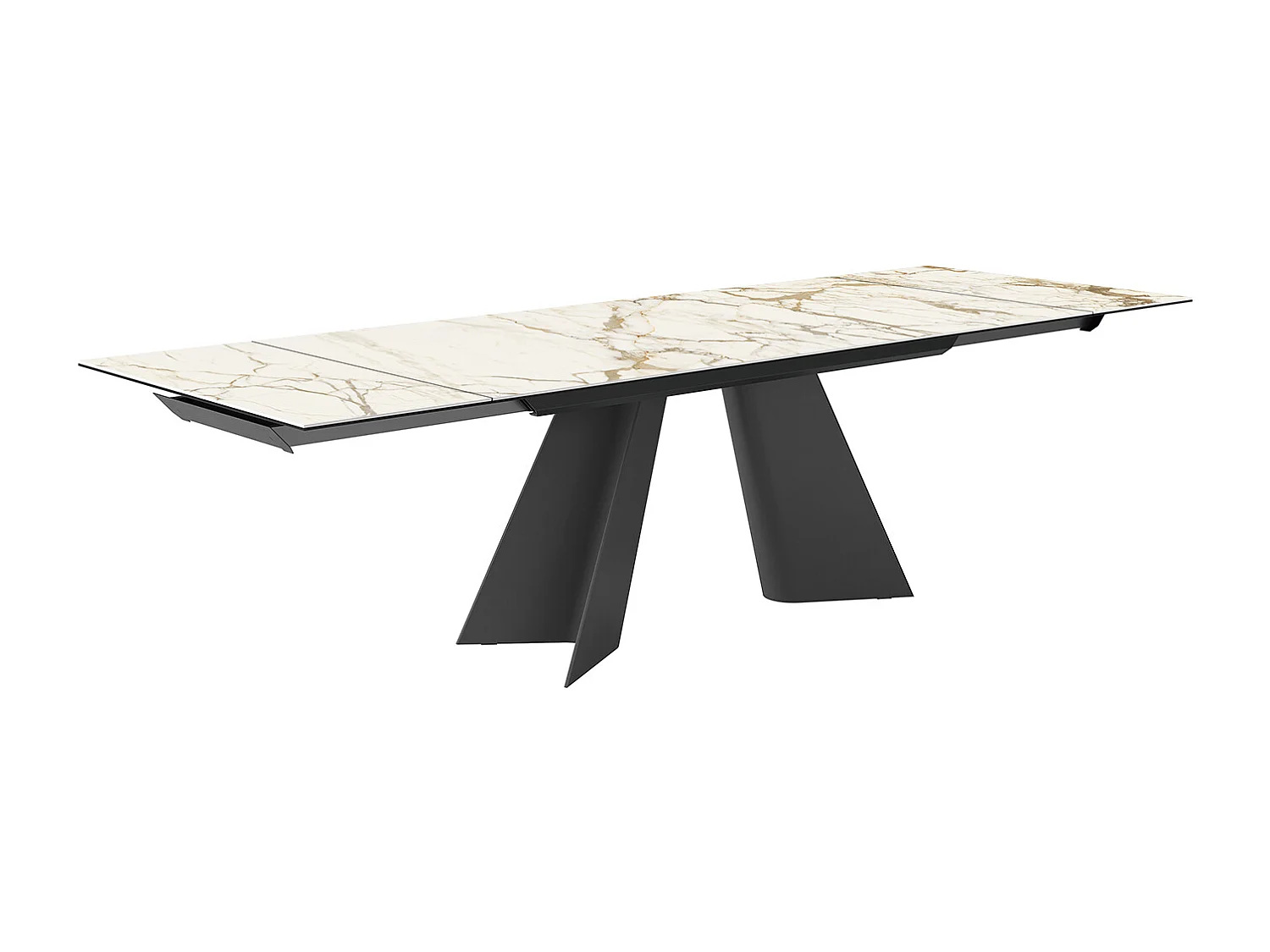 Table double extensible - gris charbon, rectangulaire avec bord régulier, plateau en porcelaine macchiavecchia mate
