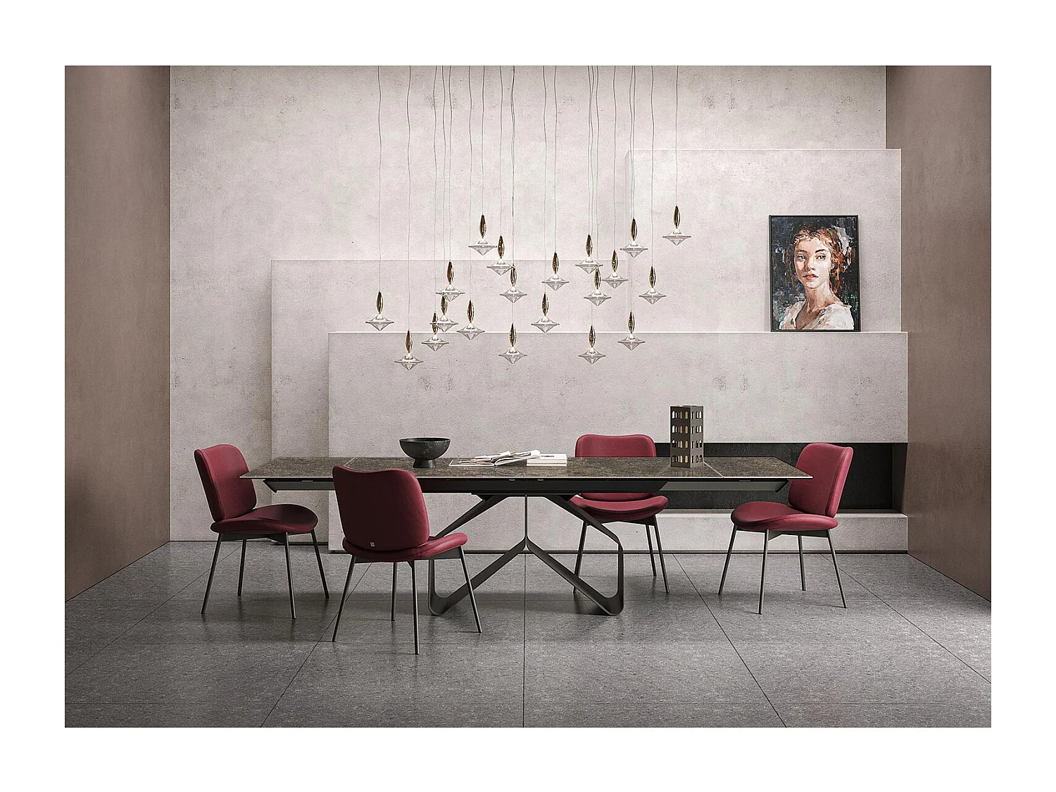 Table extensible à ruban - gris charbon, rectangulaire avec bord régulier, plateau en porcelaine emperador