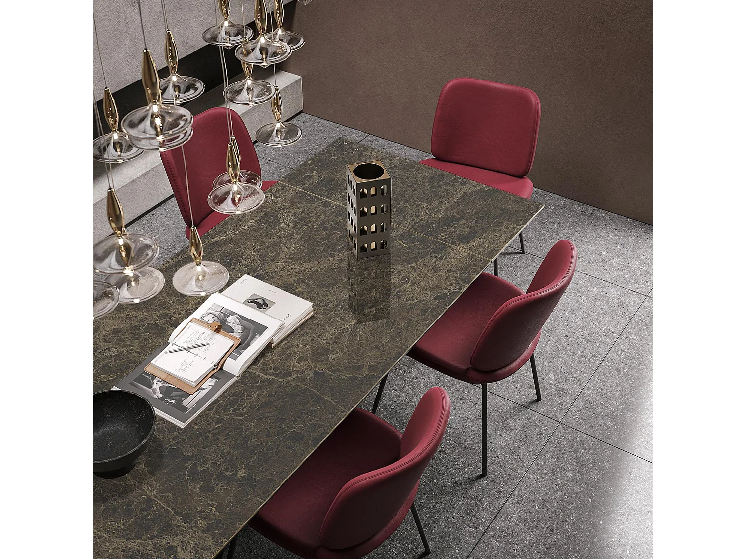 Table extensible à ruban - gris charbon, rectangulaire avec bord régulier, plateau en porcelaine emperador