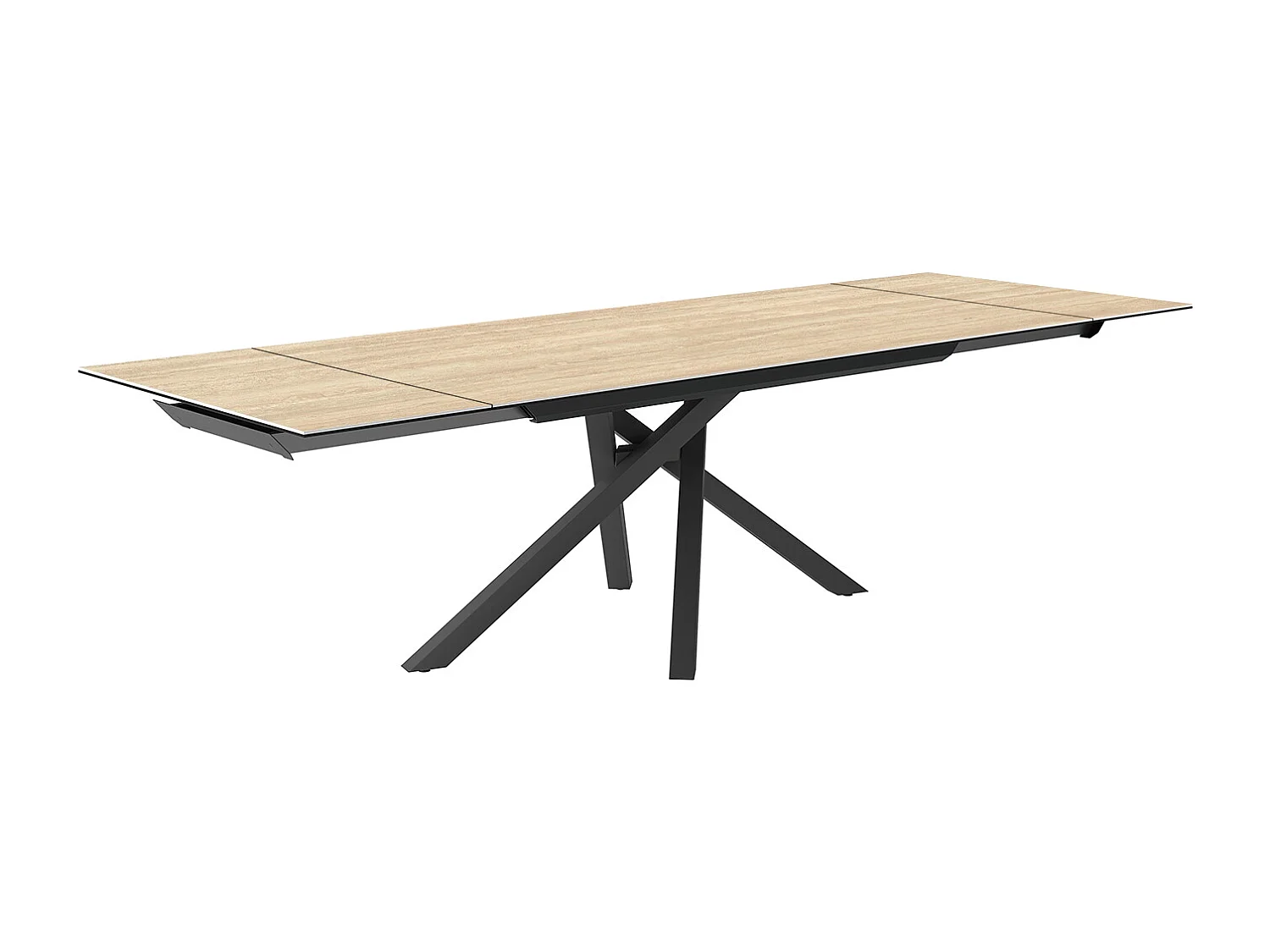 Travertino à table extensible - gris charbon, bord régulier rectangulaire, grès beige travertin