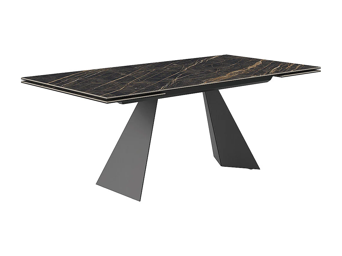 Table extensible prisma - gris charbon, rectangulaire avec bord régulier, dessus en porcelaine portoro polie