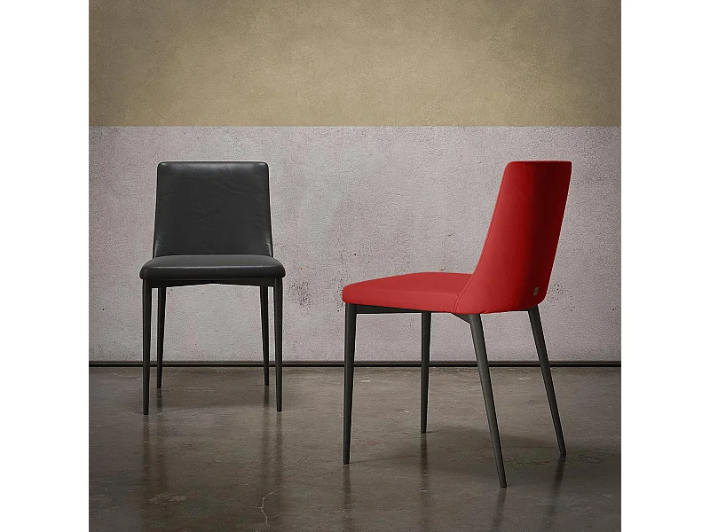 Set van 2 stoelen met antracietgrijs frame in rood leer