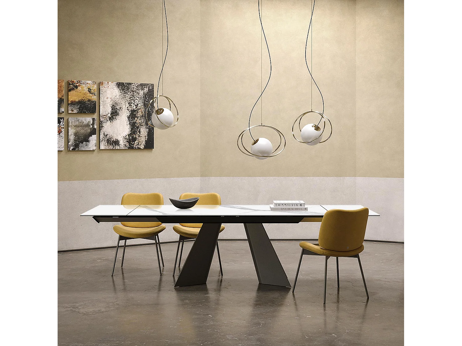 Table double extensible - gris charbon, rectangulaire avec bord régulier, plateau en grès porcel. statuaires très élevées