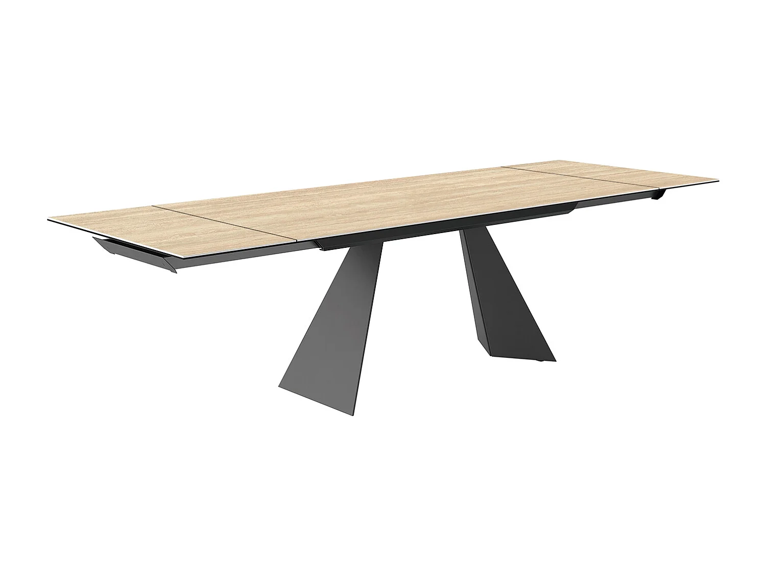 Table extensible prisma travertino - gris charbon, rectangulaire avec bordure régulière, grès travertin beige