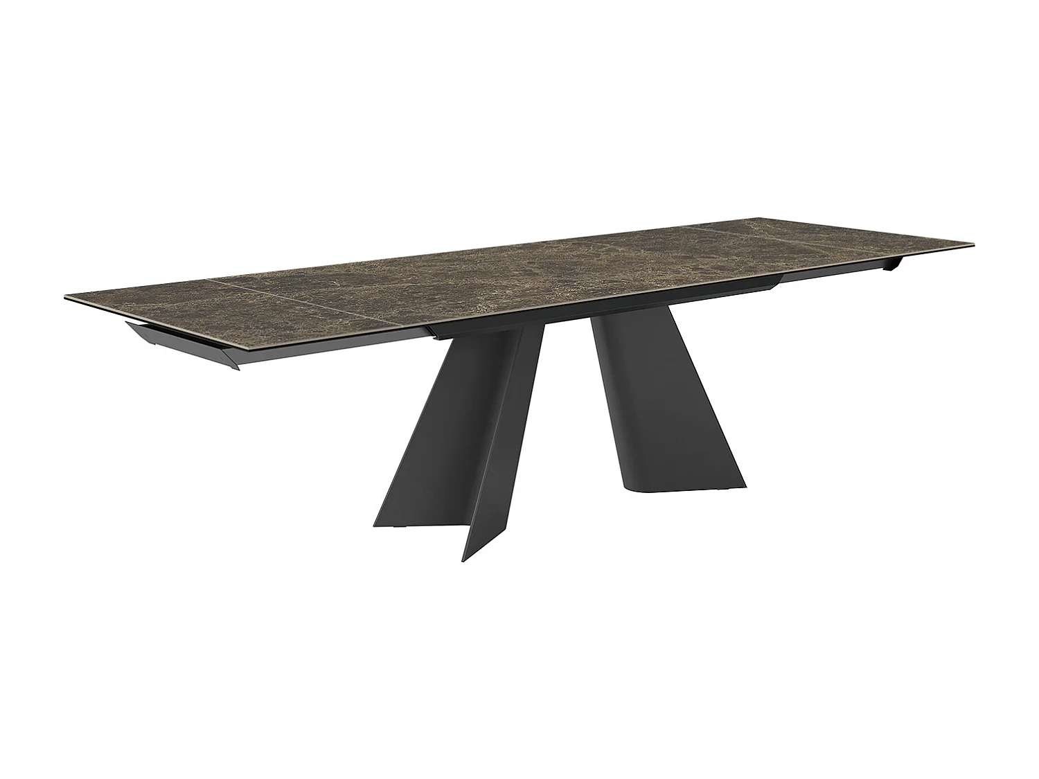 Table jumelée extensible - gris charbon, rectangulaire avec bord régulier, plateau en porcelaine emperador