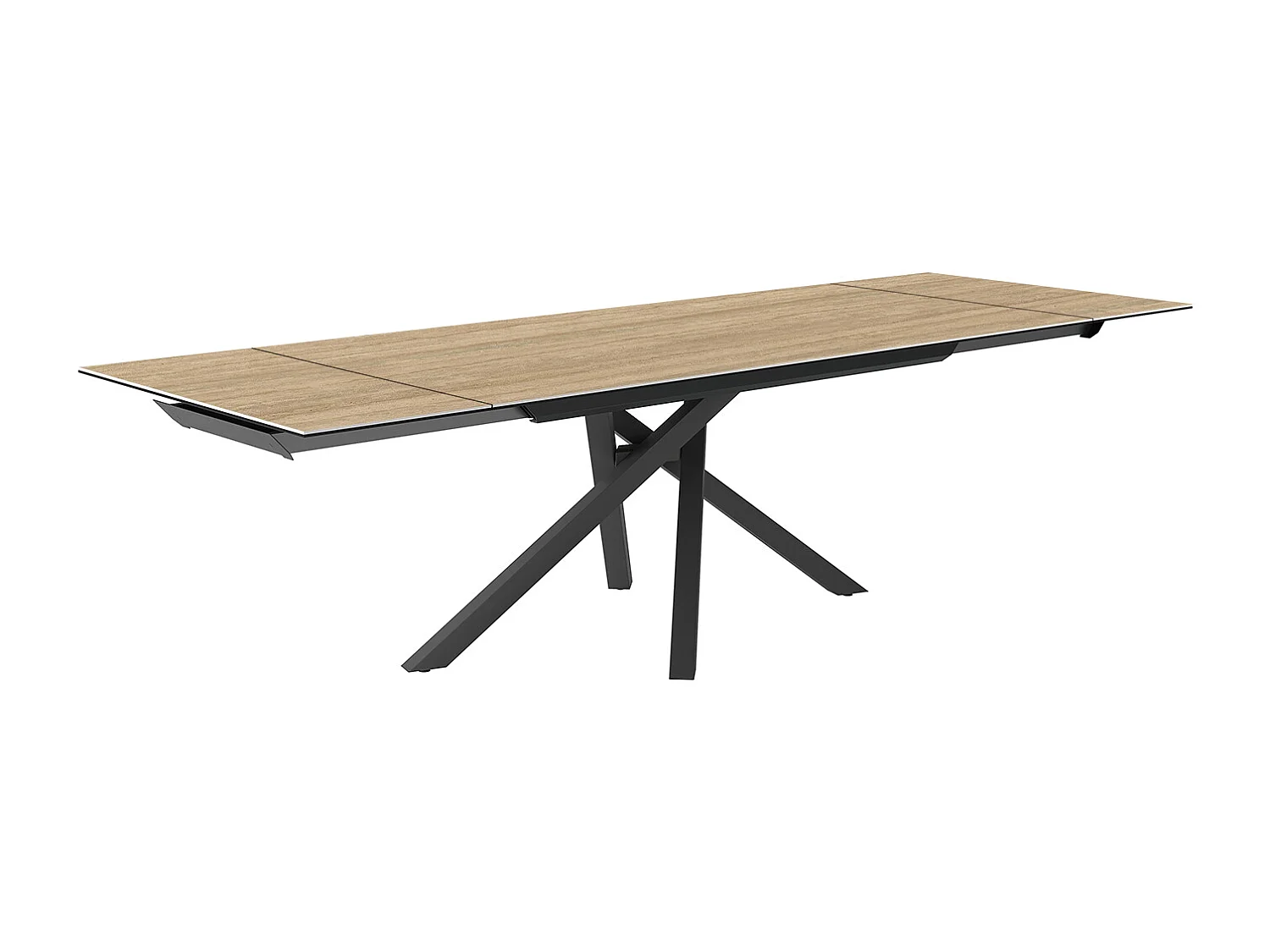 Travertin à table extensible - gris charbon, bord régulier rectangulaire, grès travertin en noyer