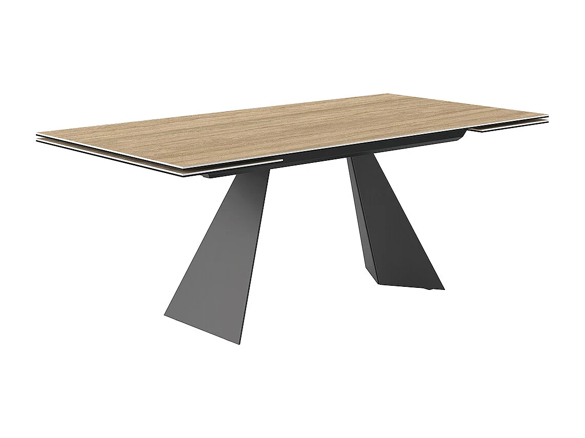 Table extensible prisma travertino - gris charbon, rectangulaire avec bord régulier, gres travertin en noyer