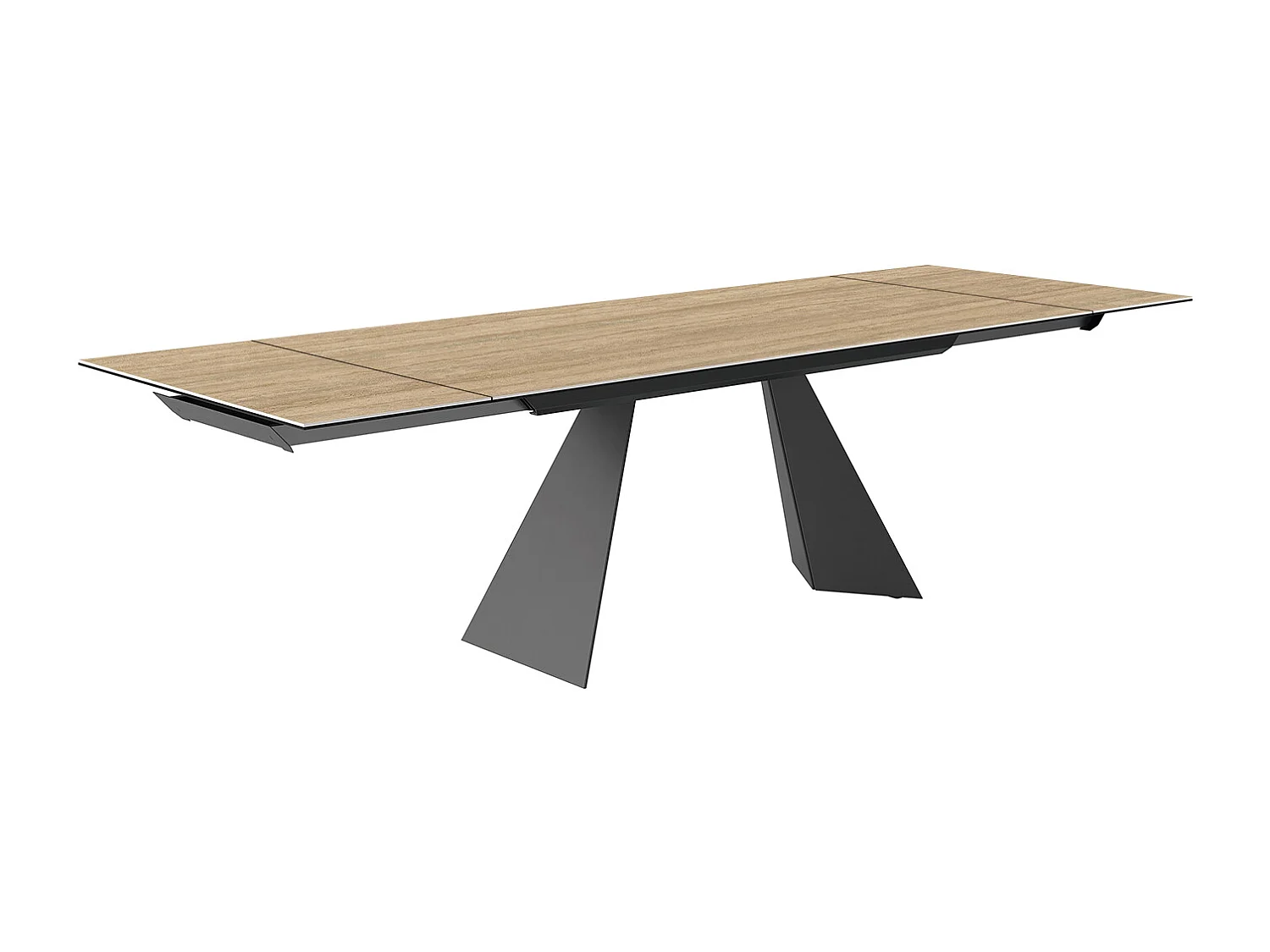 Table extensible prisma travertino - gris charbon, rectangulaire avec bord régulier, gres travertin en noyer