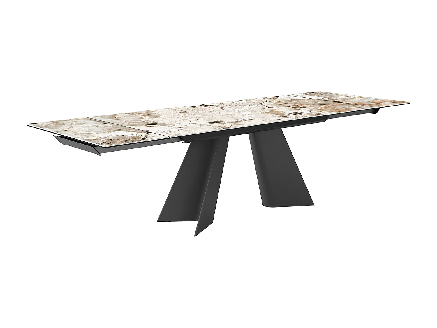 Table double extensible - gris charbon, rectangulaire avec bord régulier, porcelaine en porcelaine toundra