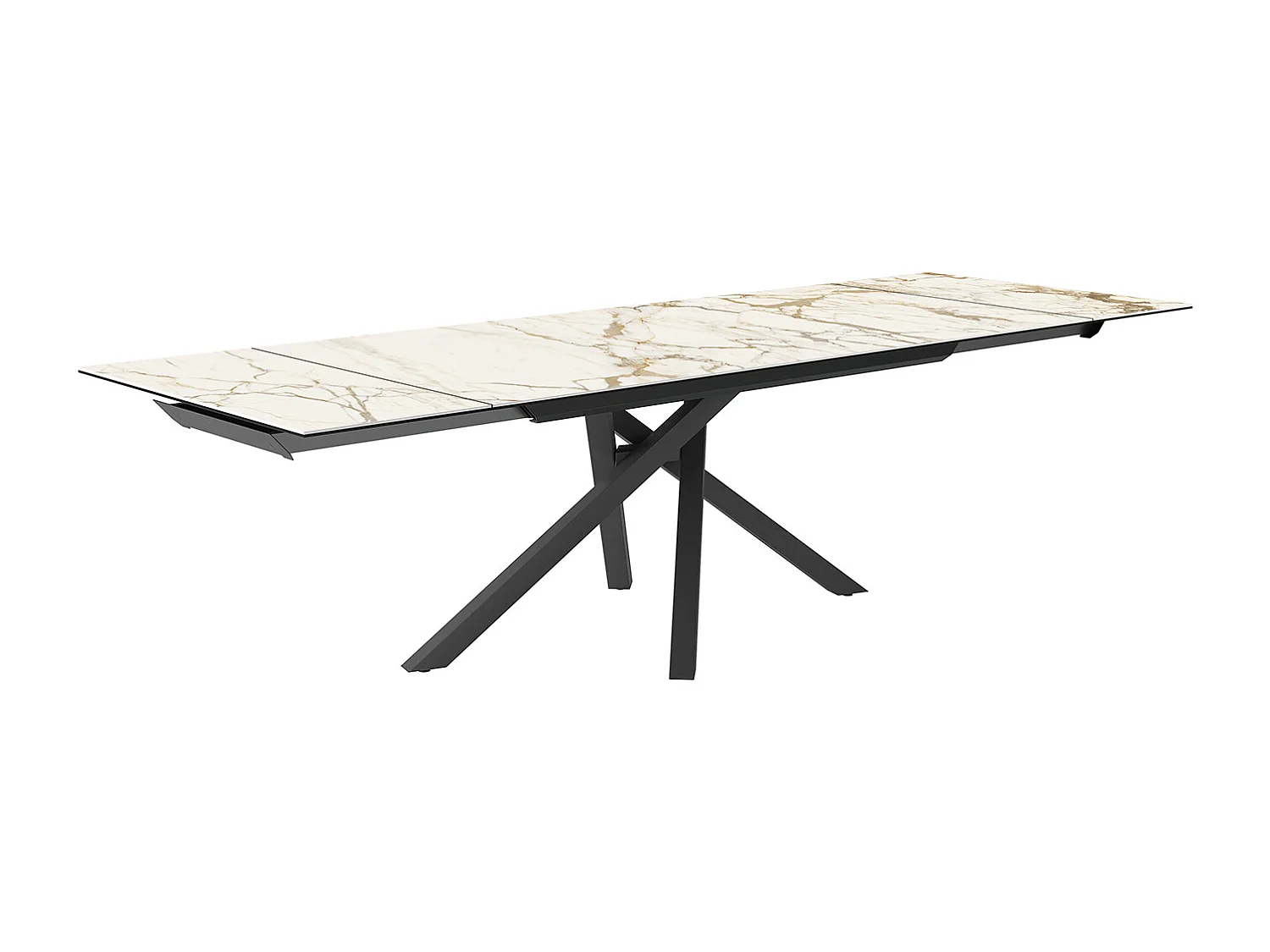 Table extensible rotative - gris charbon, rectangulaire avec bord régulier, plateau en porcelaine macchiavecchia mate