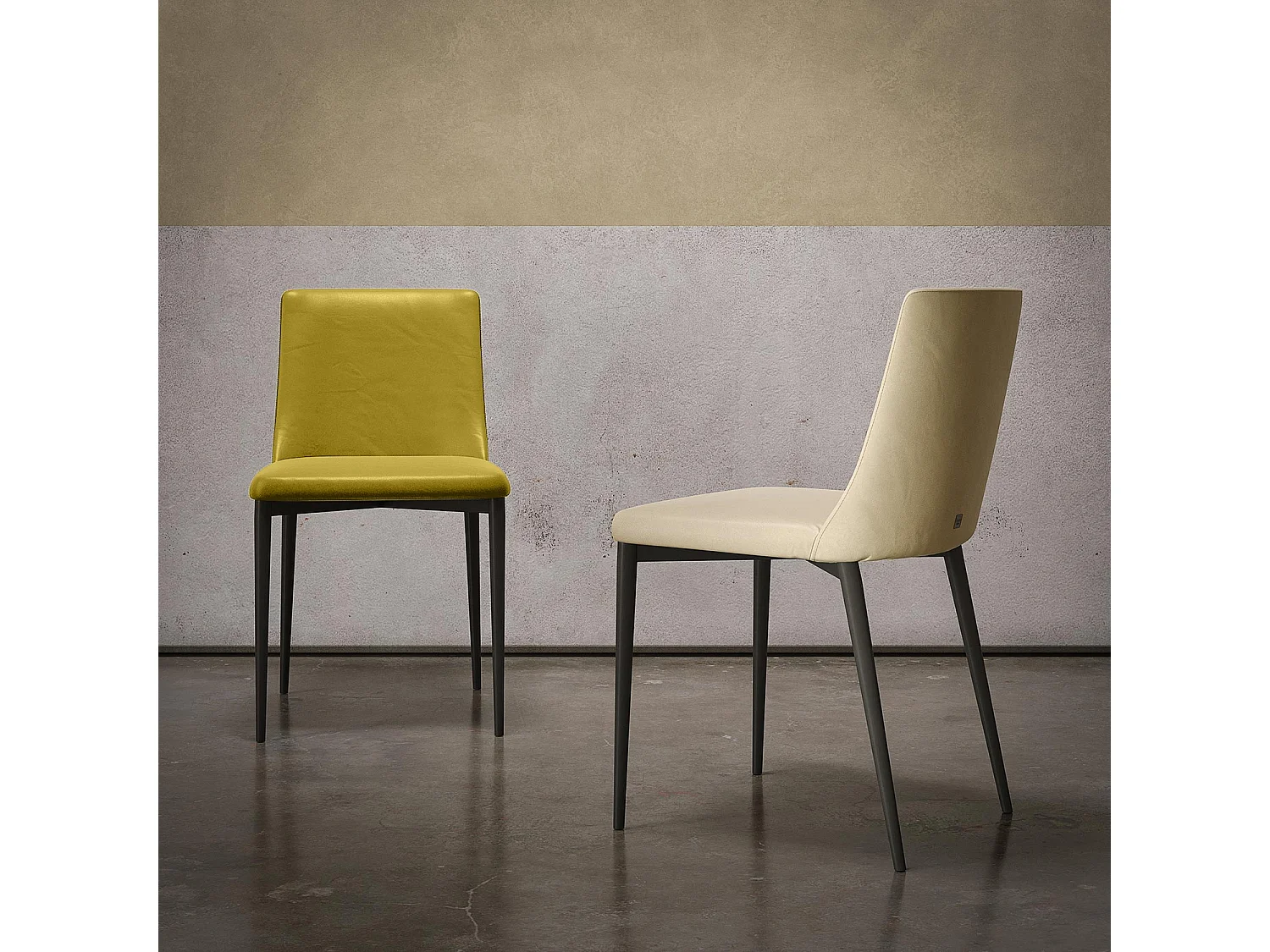 Ensemble de 2 chaises antea structure gris charbon en jaune moutarde éco-cuir