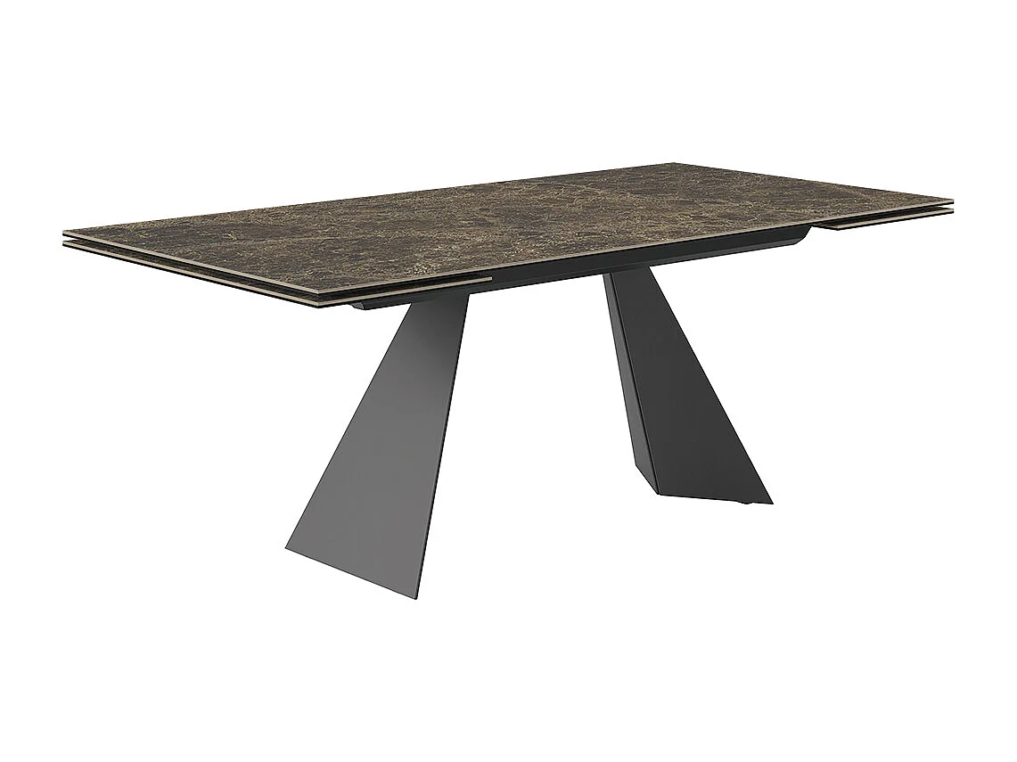 Table extensible prisma - gris charbon, rectangulaire avec bord régulier, plateau en porcelaine emperador