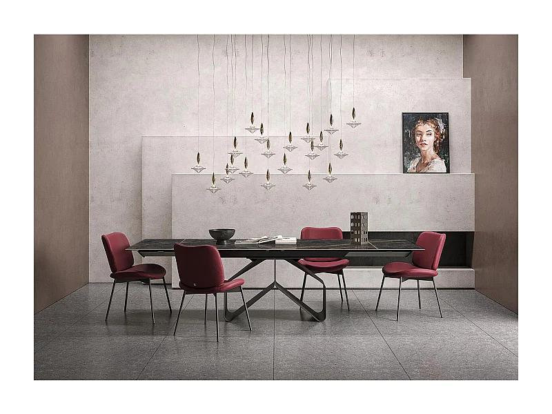 Table extensible à ruban - gris charbon, rectangulaire avec bord régulier, dessus en porcelaine portoro polie