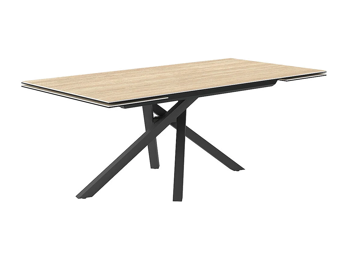 Travertino à table extensible - gris charbon, bord régulier rectangulaire, grès beige travertin