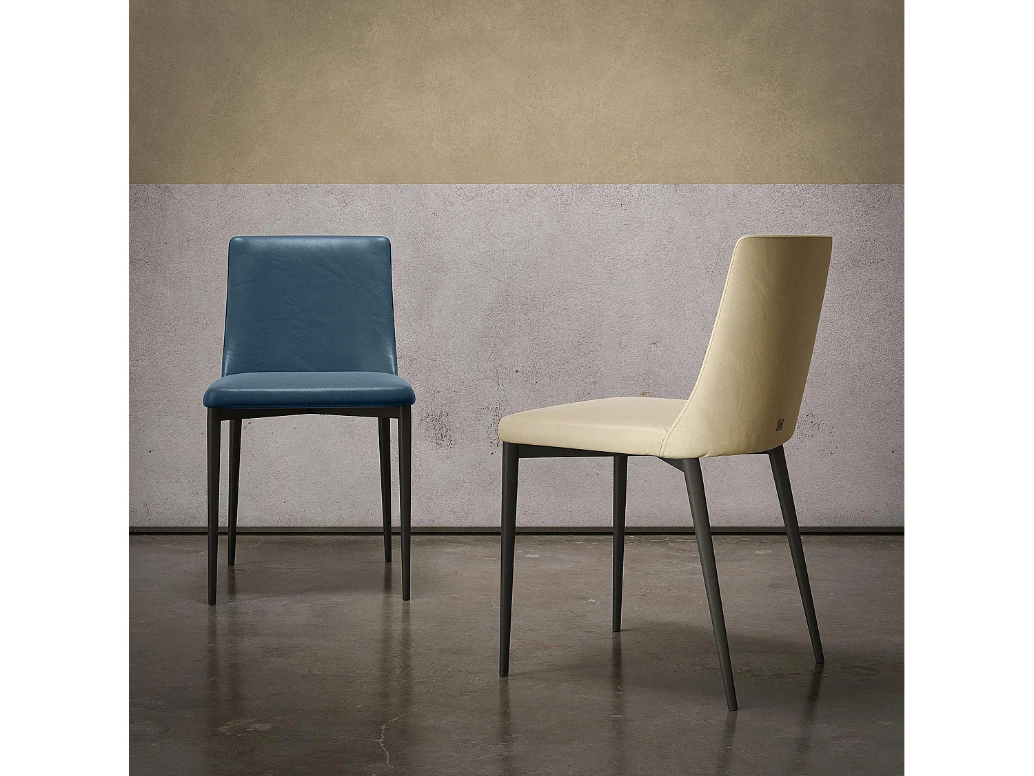 Ensemble de 2 chaises antéa structure gris charbon pétrole bleu éco-cuir