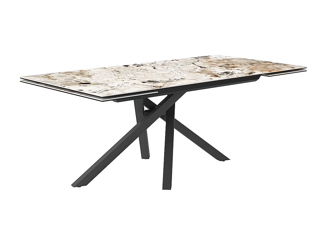 Table extensible à rotation - gris charbon, rectangulaire avec bord régulier, porcelaine en grès toundra