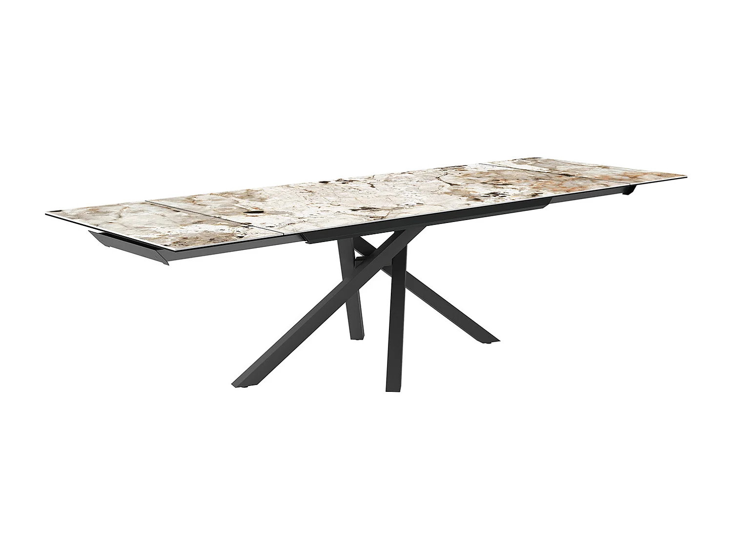 Table extensible à rotation - gris charbon, rectangulaire avec bord régulier, porcelaine en grès toundra