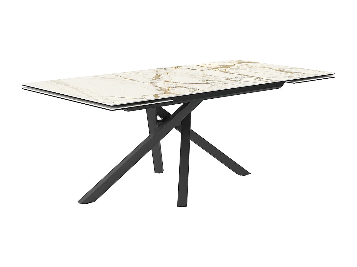 Table extensible rotative - gris charbon, rectangulaire avec bord régulier, plateau en porcelaine macchiavecchia mate