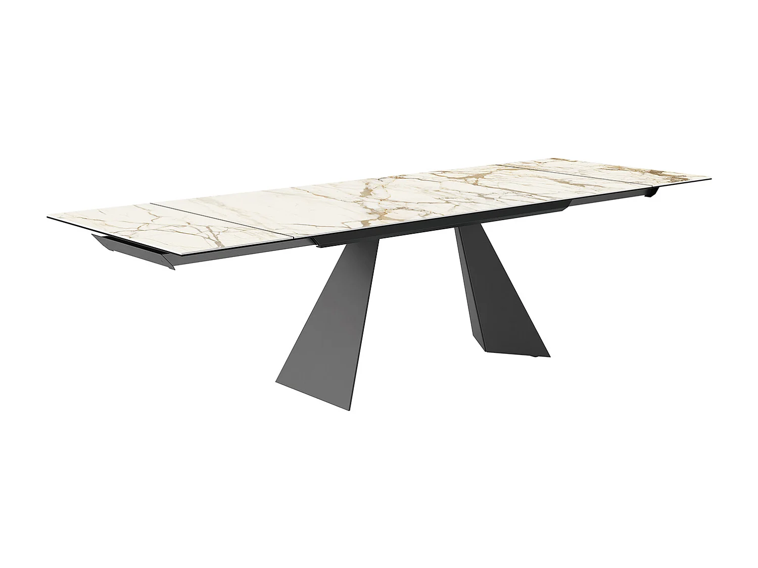 Table extensible prisma - gris charbon, rectangulaire avec bord régulier, plateau en porcelaine macchiavecchia mate