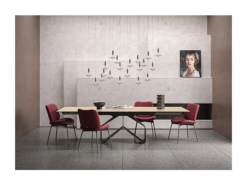 Table extensible en travertin ruban - gris charbon, rectangulaire avec bord régulier, grès travertin beige