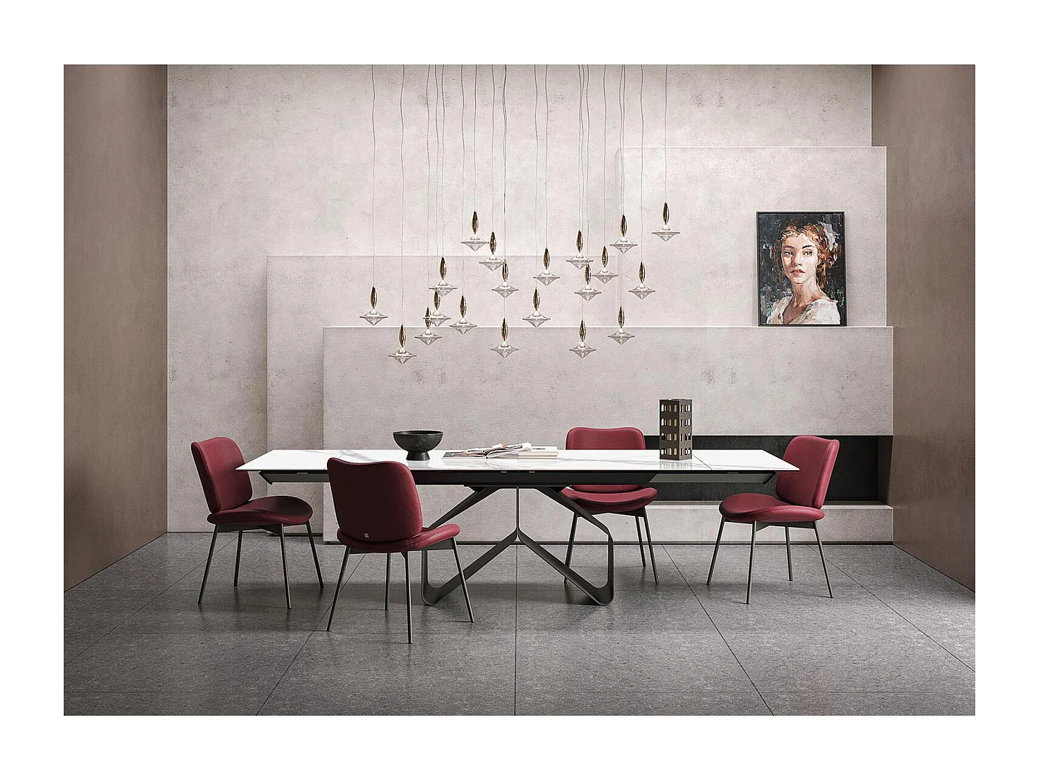 Table extensible en ruban - gris charbon, rectangulaire avec bord régulier, plateau en grès porcel. statuaires très élevées