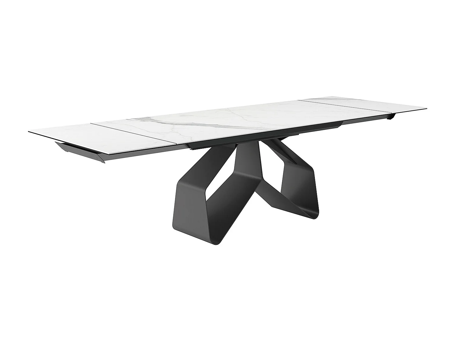Table extensible en ruban - gris charbon, rectangulaire avec bord régulier, plateau en grès porcel. statuaires très élevées