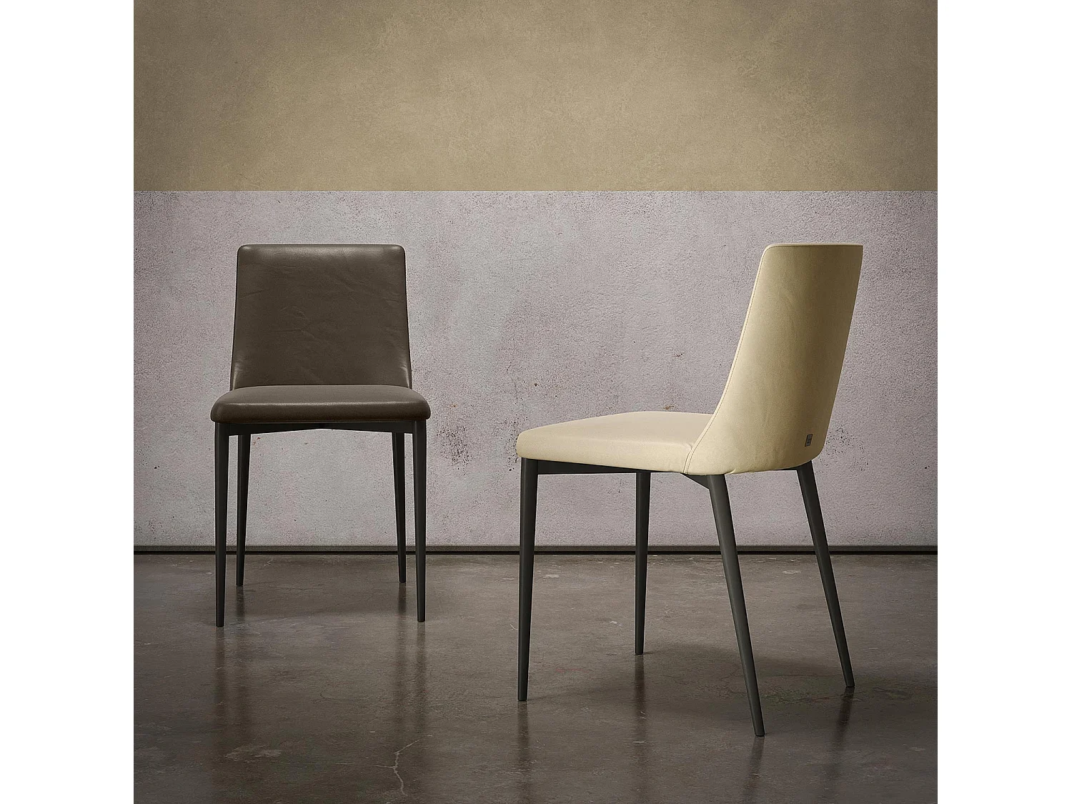 Ensemble de deux chaises antea structure gris charbon en nubuck éco-cuir brun foncé