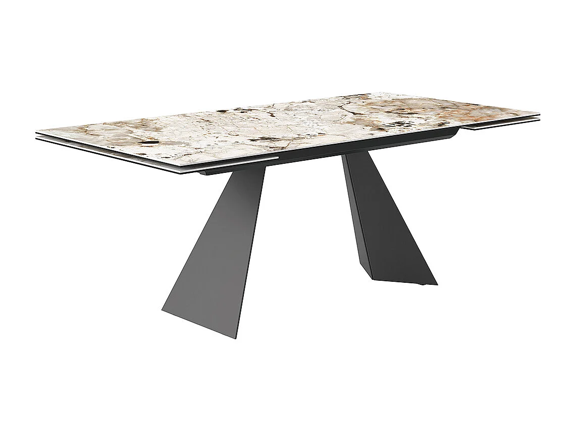 Table extensible prisma - gris charbon, rectangulaire avec bord régulier, porcelaine en toundra