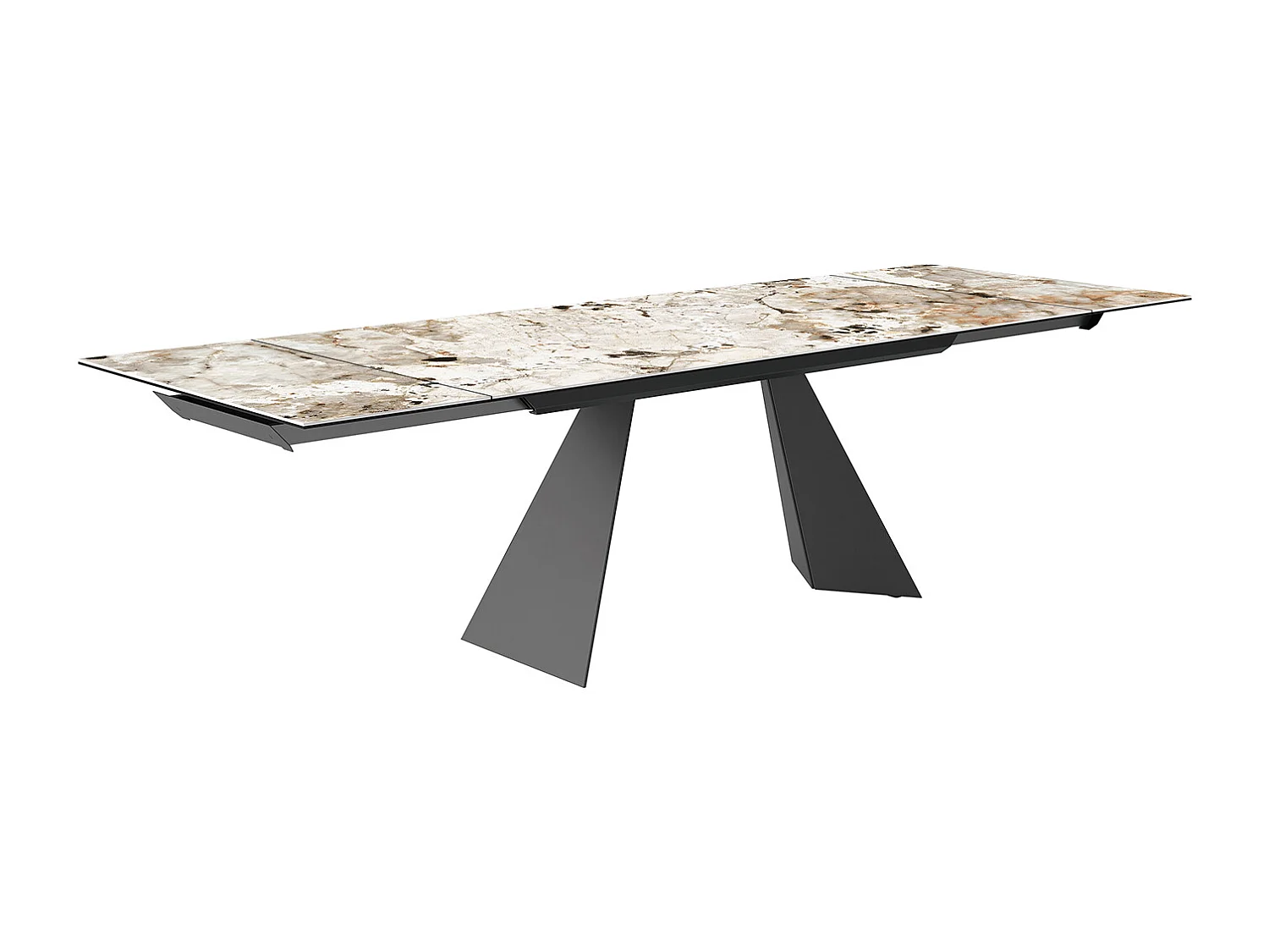 Table extensible prisma - gris charbon, rectangulaire avec bord régulier, porcelaine en toundra