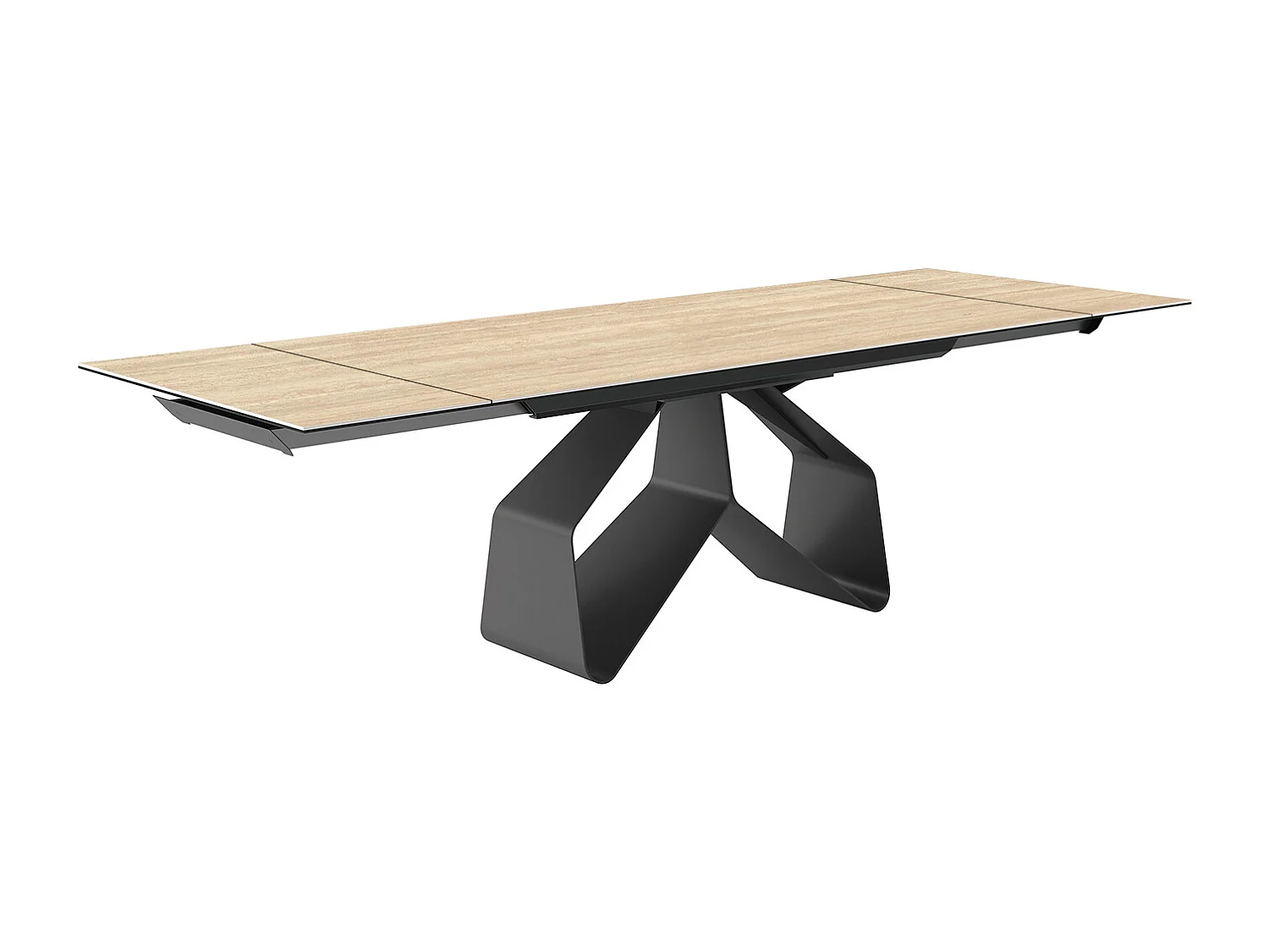 Table extensible en travertin ruban - gris charbon, rectangulaire avec bord régulier, grès travertin beige