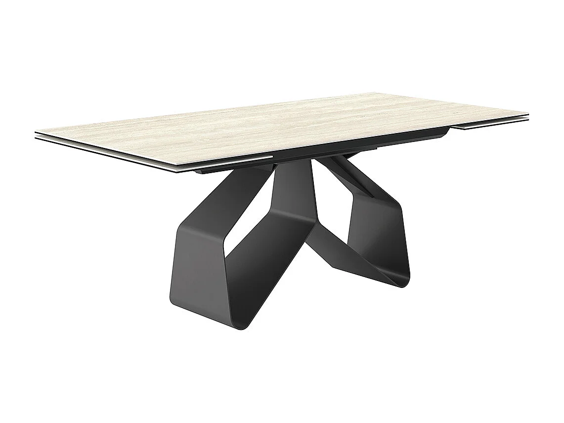 Table extensible en travertin ruban - gris charbon, rectangulaire avec bord régulier, grès travertin blanc