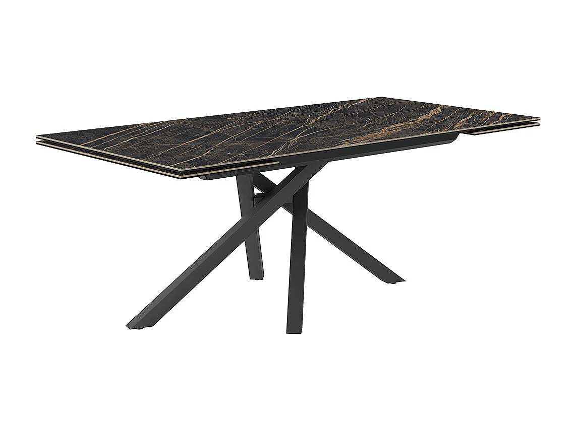 Table extensible tournante - gris charbon, rectangulaire avec bord régulier, dessus en porcelaine portoro brillante
