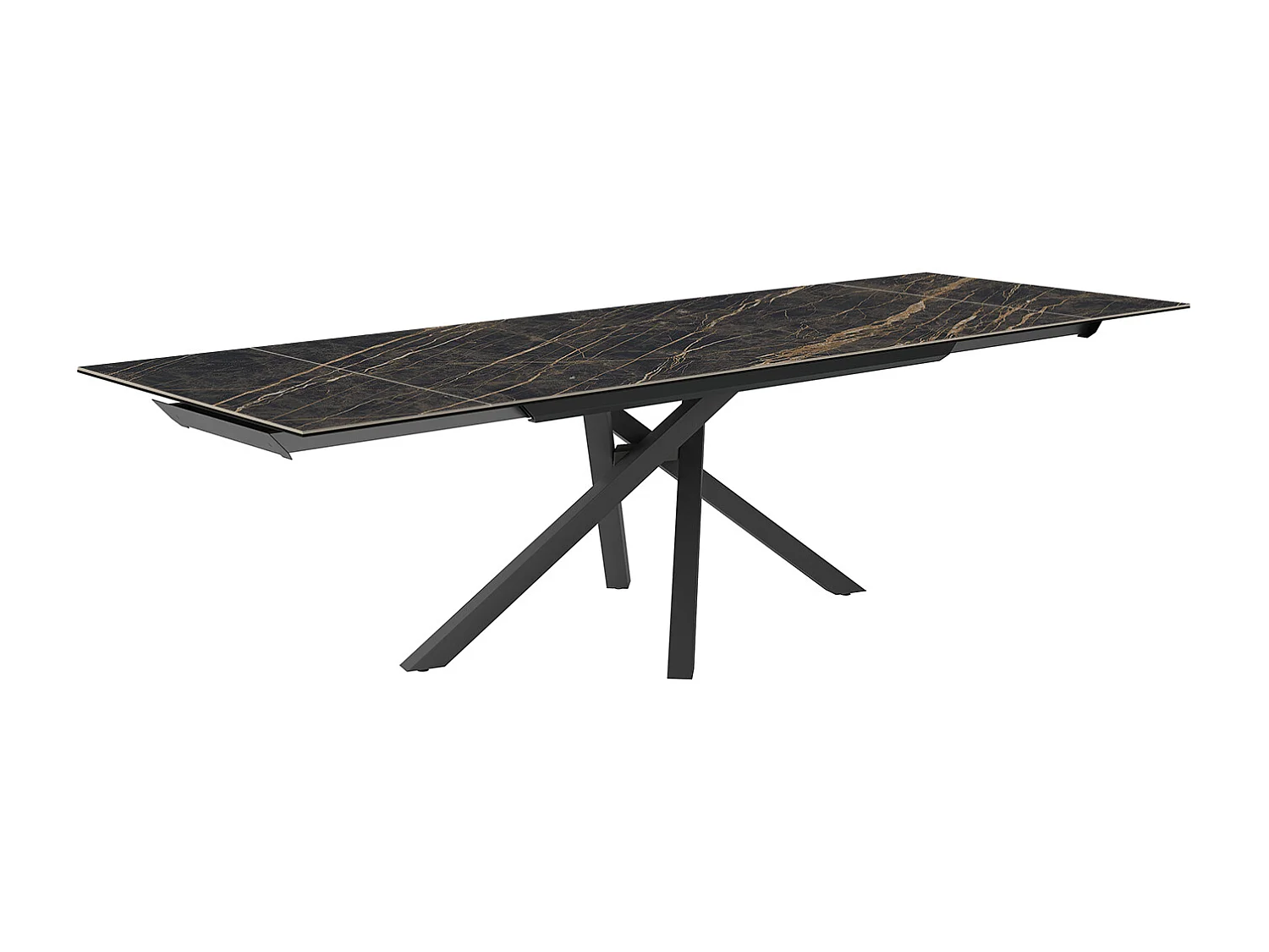 Table extensible tournante - gris charbon, rectangulaire avec bord régulier, dessus en porcelaine portoro brillante