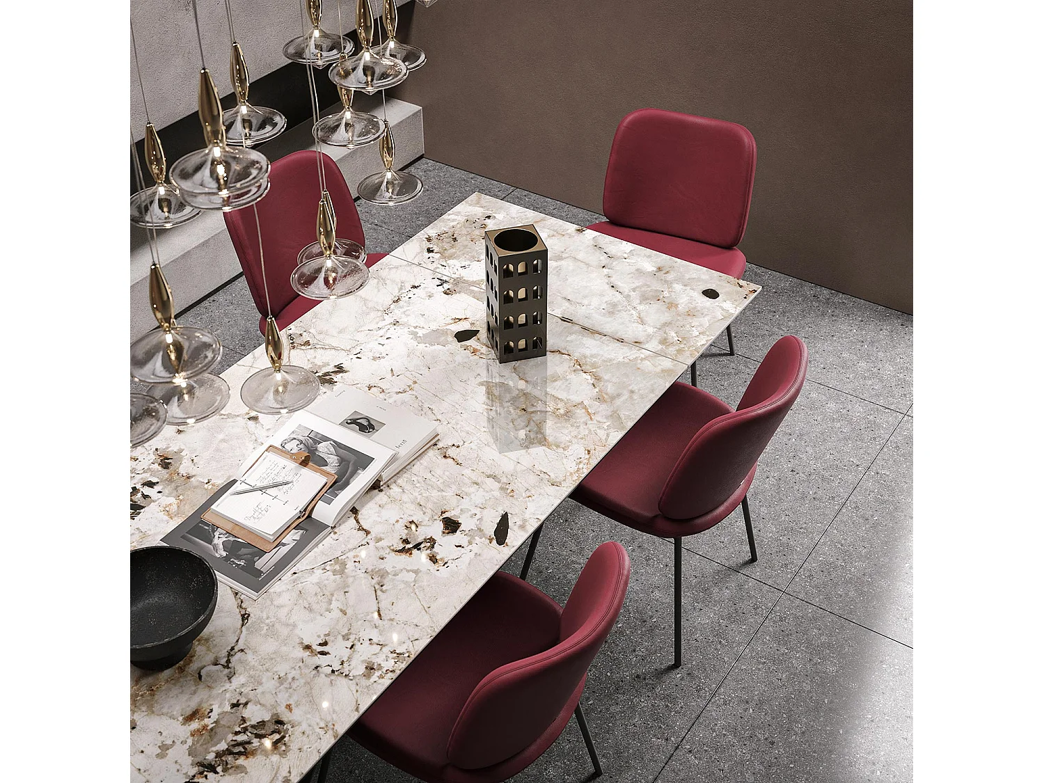 Table extensible à ruban - gris charbon, rectangulaire avec bord régulier, porcelaine en porcelaine toundra