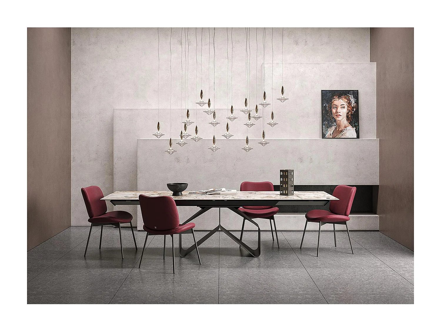 Table extensible à ruban - gris charbon, rectangulaire avec bord régulier, porcelaine en porcelaine toundra