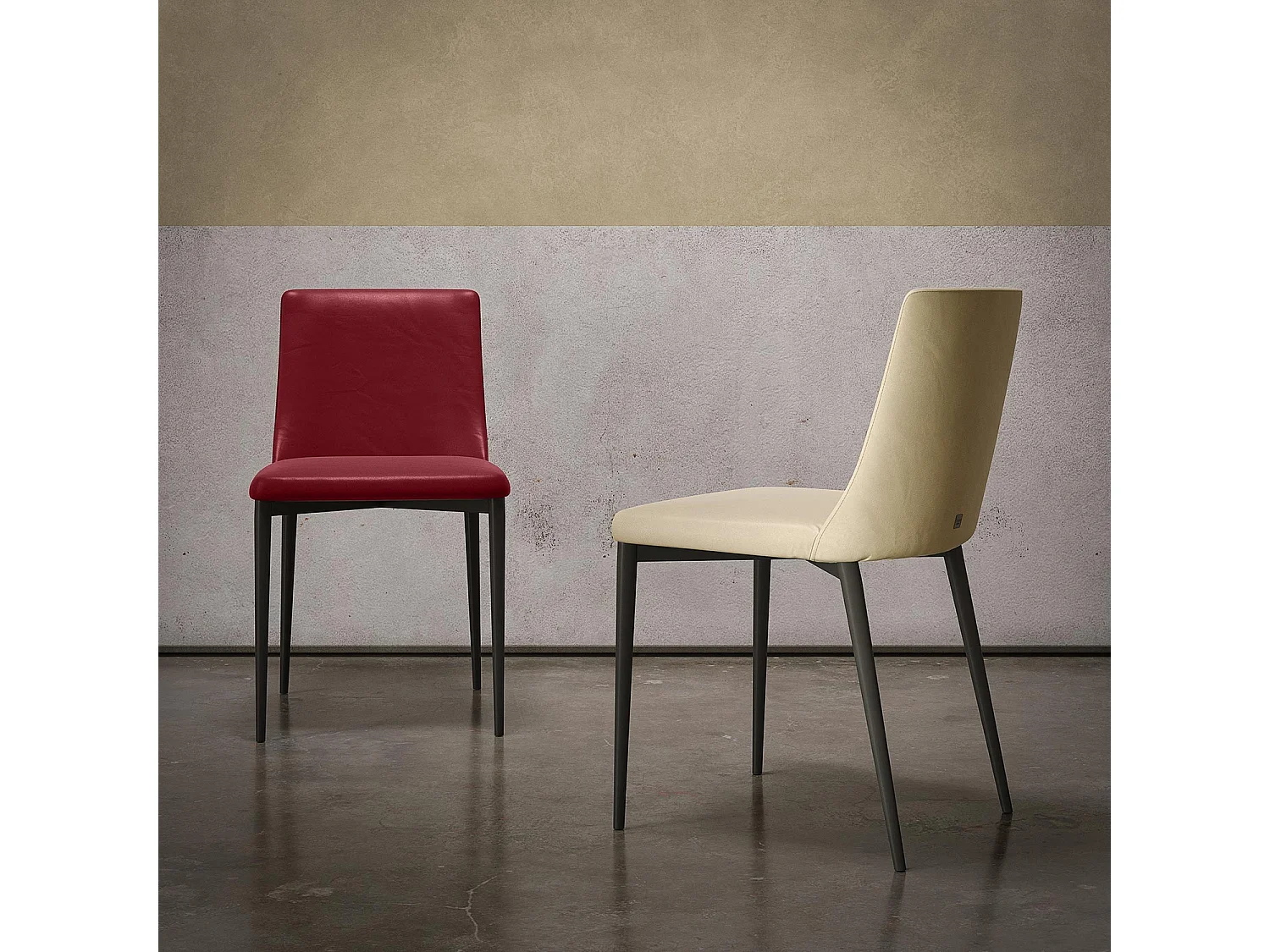 Ensemble de deux chaises antéa gris charbon antain structure en cuir éco rouge bordeaux