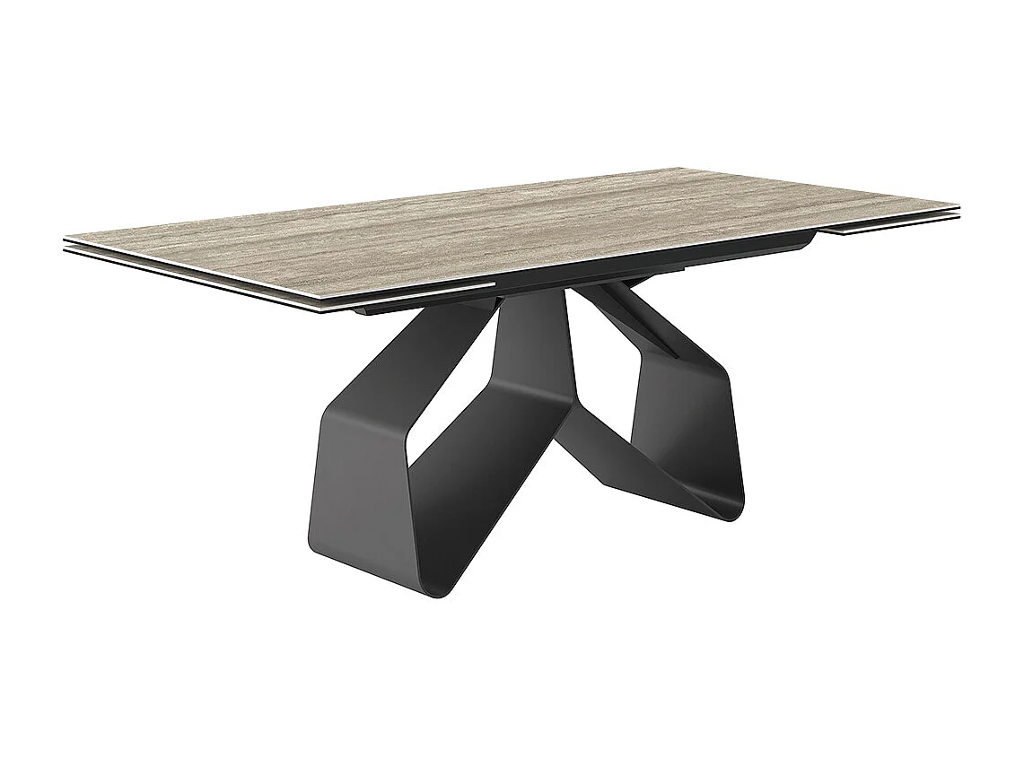 Table extensible en travertin ruban - gris charbon, rectangulaire avec bord régulier, grès en travertin argenté