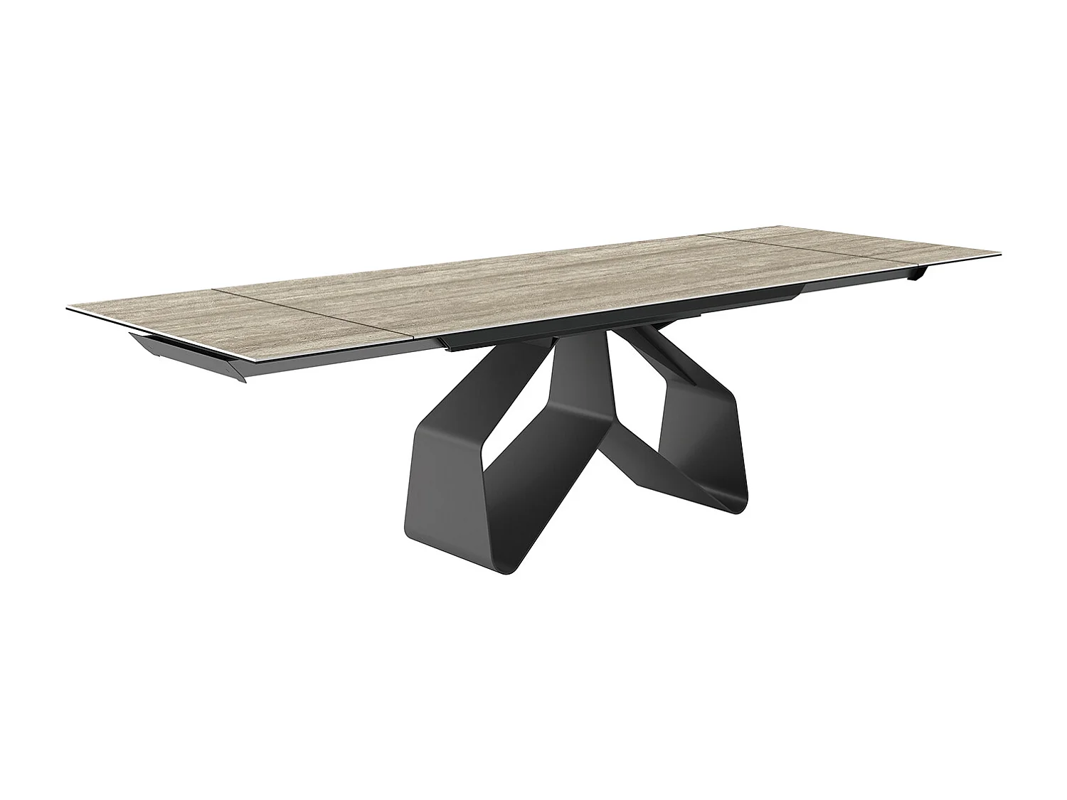 Table extensible en travertin ruban - gris charbon, rectangulaire avec bord régulier, grès en travertin argenté