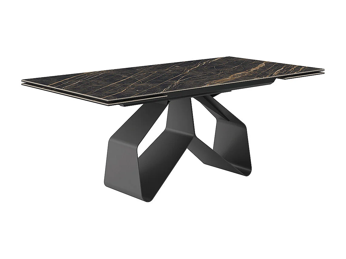 Table extensible à ruban - gris charbon, rectangulaire avec bord régulier, dessus en porcelaine portoro polie