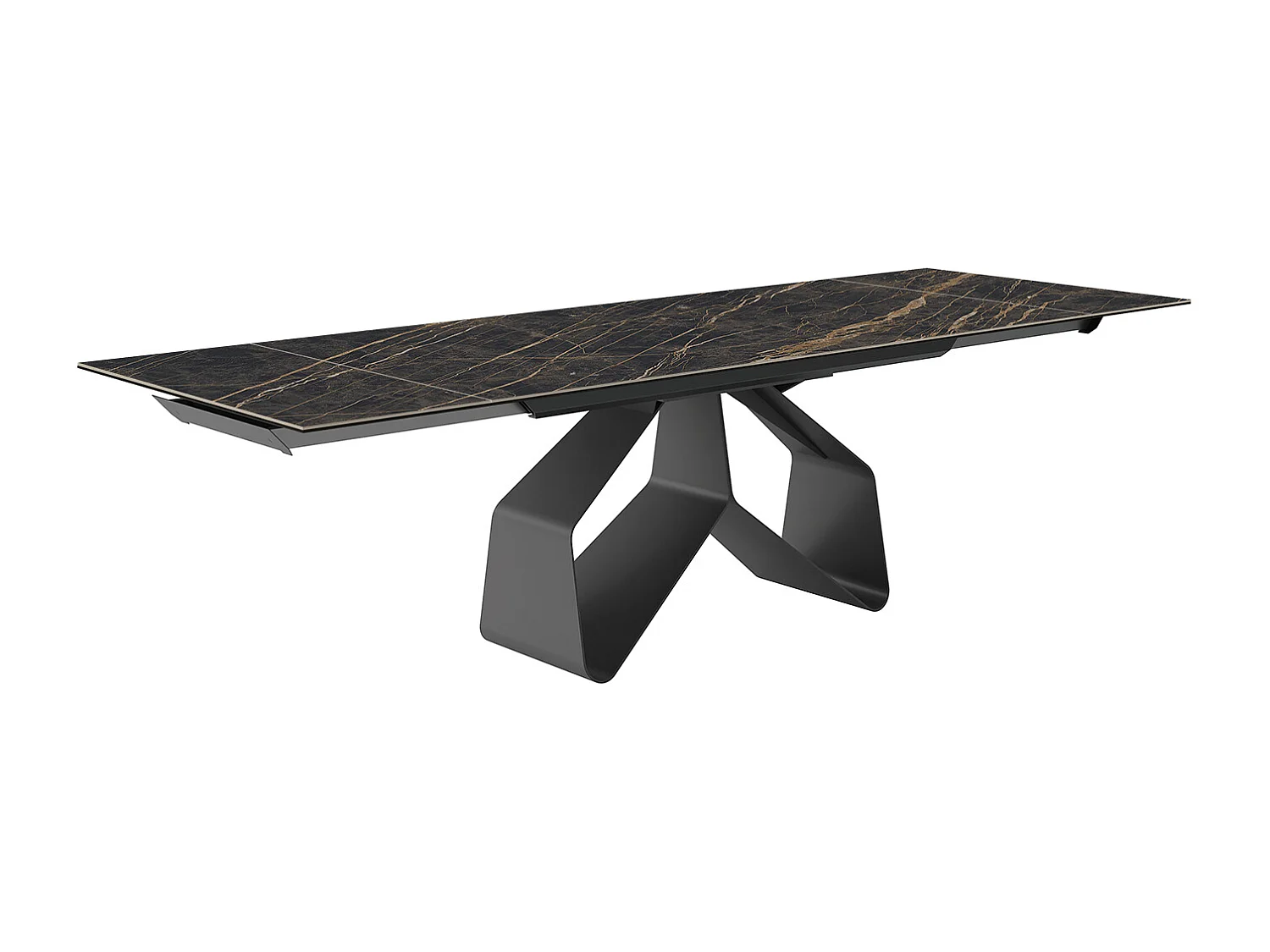 Table extensible à ruban - gris charbon, rectangulaire avec bord régulier, dessus en porcelaine portoro polie